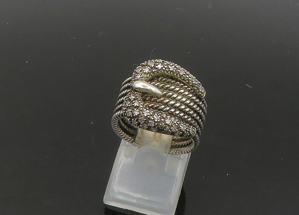 925 Sterling Silver  Vintage Genuine Diamonds Buckle Band Ring Sz 6  RG21797