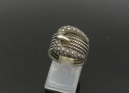 925 Sterling Silver  Vintage Genuine Diamonds Buckle Band Ring Sz 6  RG21797