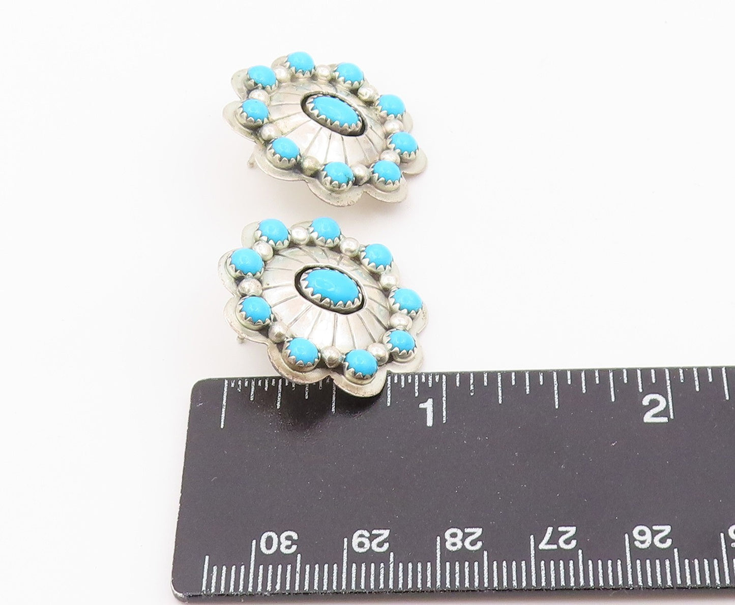 925 Sterling Silver Vintage Earrings RUNNING BEAR NAVAJO Turquoise Stud  EG14458