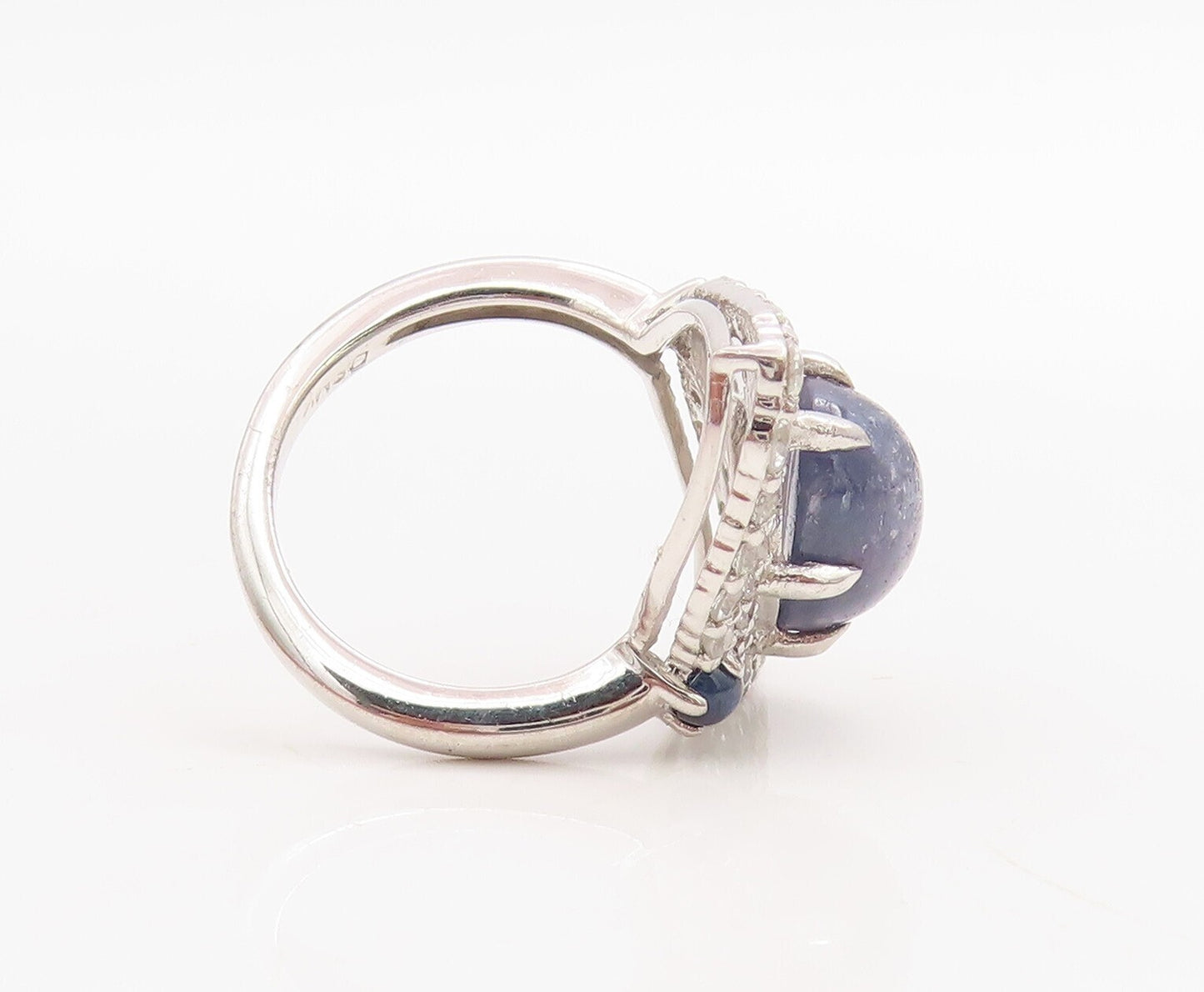 925 Sterling Silver Vintage Ring Cabochon Gemstone & Topaz Inlay  Sz 7  RG30977