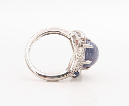 925 Sterling Silver Vintage Ring Cabochon Gemstone & Topaz Inlay  Sz 7  RG30977