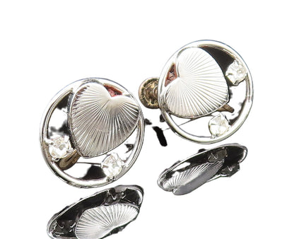 925 Silver  Vintage Love Heart & Cubic Zirconia Screw Back Earrings  EG11796
