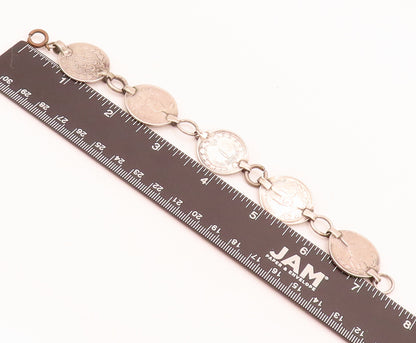 925 Sterling Silver  Vintage Solid Etched Arab Coin Link Bracelet  BT10016
