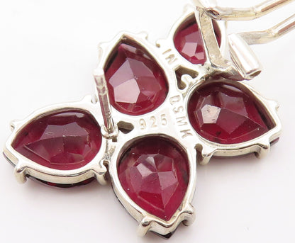 925 Sterling Silver Vintage Earrings Multi Drop Cut Garnet Clip on EG13399