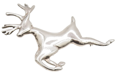 925 Sterling Silver  Vintage Designer Carved Running Deer Brooch Pin  BP10339