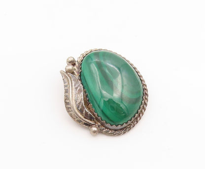 925 Sterling Silver Vintage Pendant NAVAJO Malachite Floral Leaf Charm  PT25905