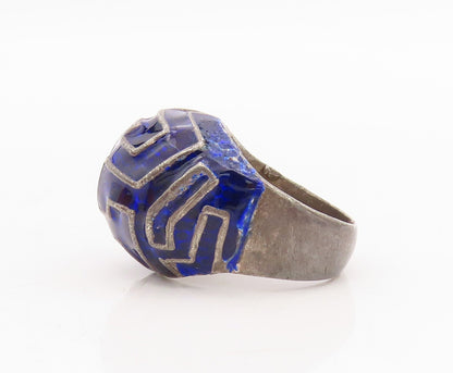 925 Sterling Silver Vintage Ring Enameled Domed Maze Design  Sz 6.5 RG31742