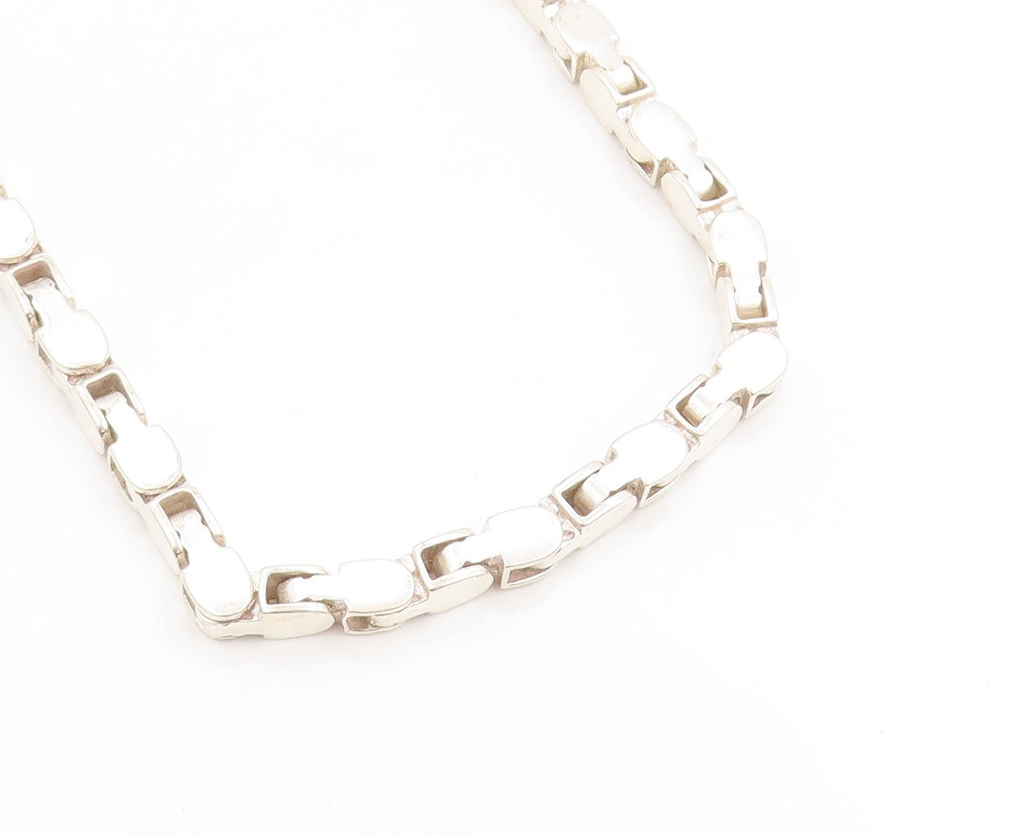 925 Sterling Silver Vintage Necklace Modernist Mariner Link Solid Chain  NE4675