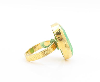 925 Sterling Silver Vintage Ring Gold Plated Green Solar Quartz  Sz 8  RG32773