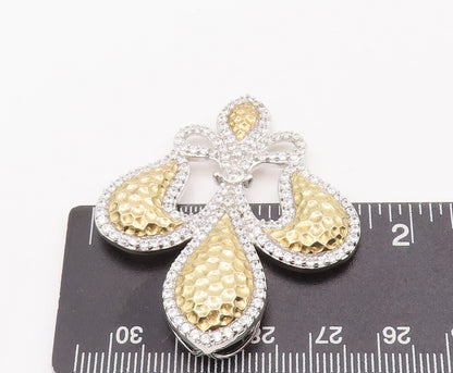 925 Sterling Silver Vintage Pendant ESPO Gold Plated CZ  Carved Lily  PT23113