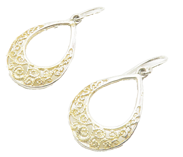 925 Sterling Silver  Vintage Shiny Swirl Twist Detail Dangle Earrings  EG7390