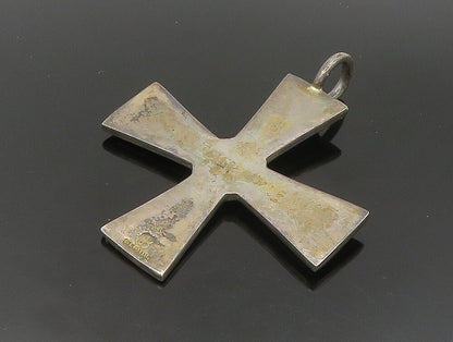 925 Sterling Silver  Vintage Orange Enamel Religious Cross Pendant  PT20031