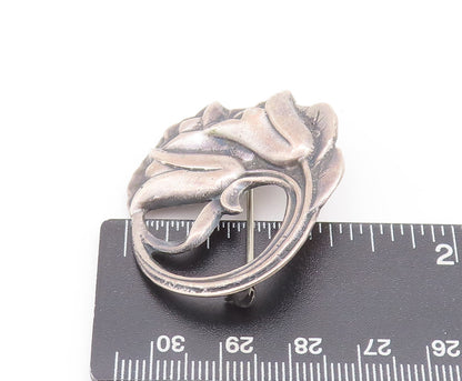 925 Sterling Silver Vintage Brooch Pin Antique Swirly Carved Lilies  BP10660