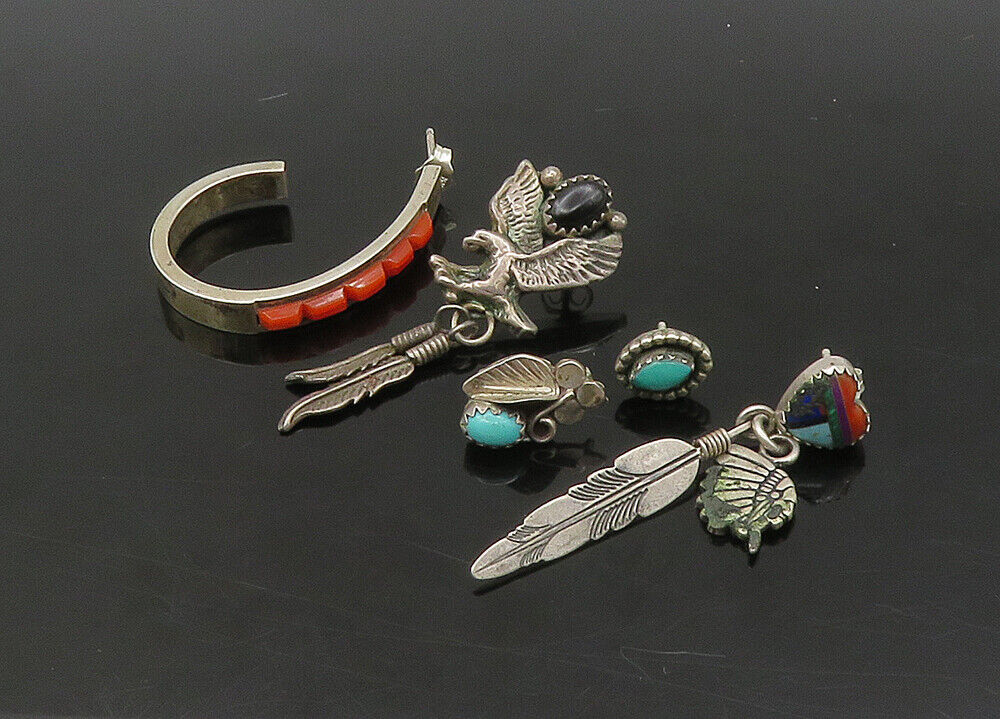 ZUNI NAVAJO 925 Silver  Vintage MultiStone Lot Single Earrings  EG11262