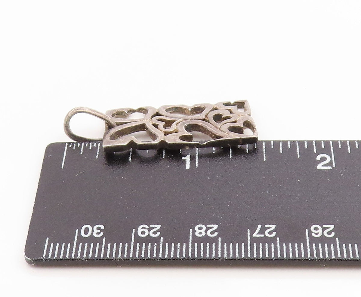 925 Sterling Silver Vintage Pendant Love Heart Cutout Geometric Frame  PT26287