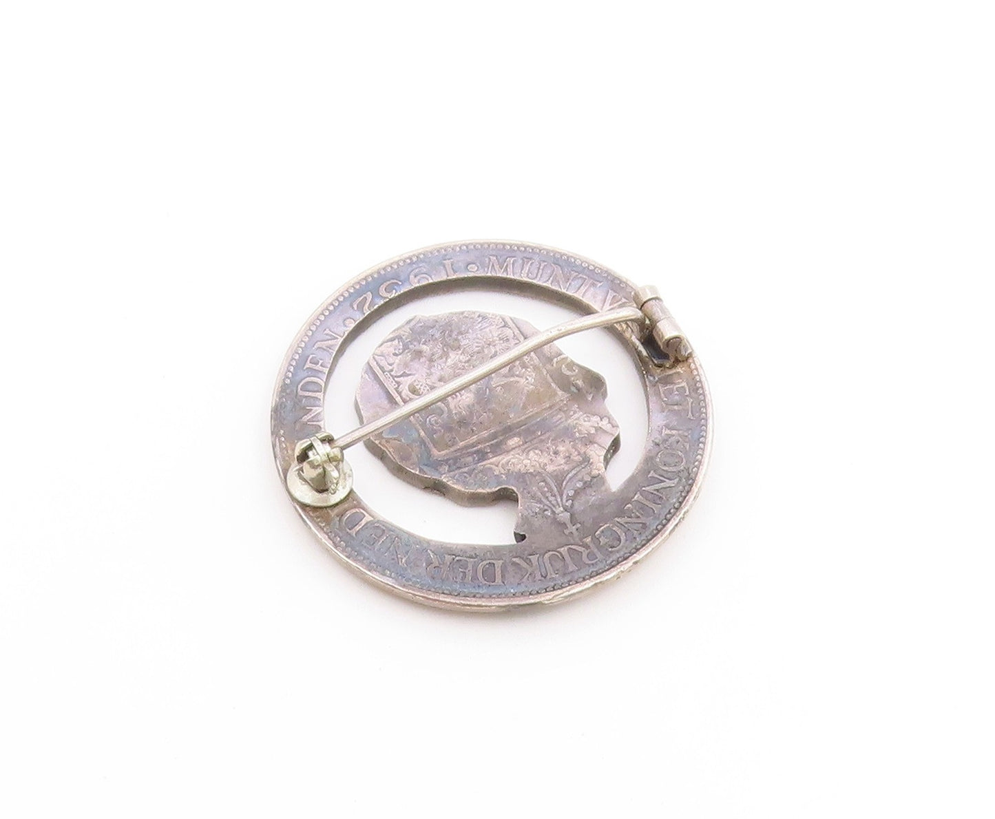 925 Sterling Silver  Vintage 1932 Netherlands Dutch Coin Brooch Pin  BP8587