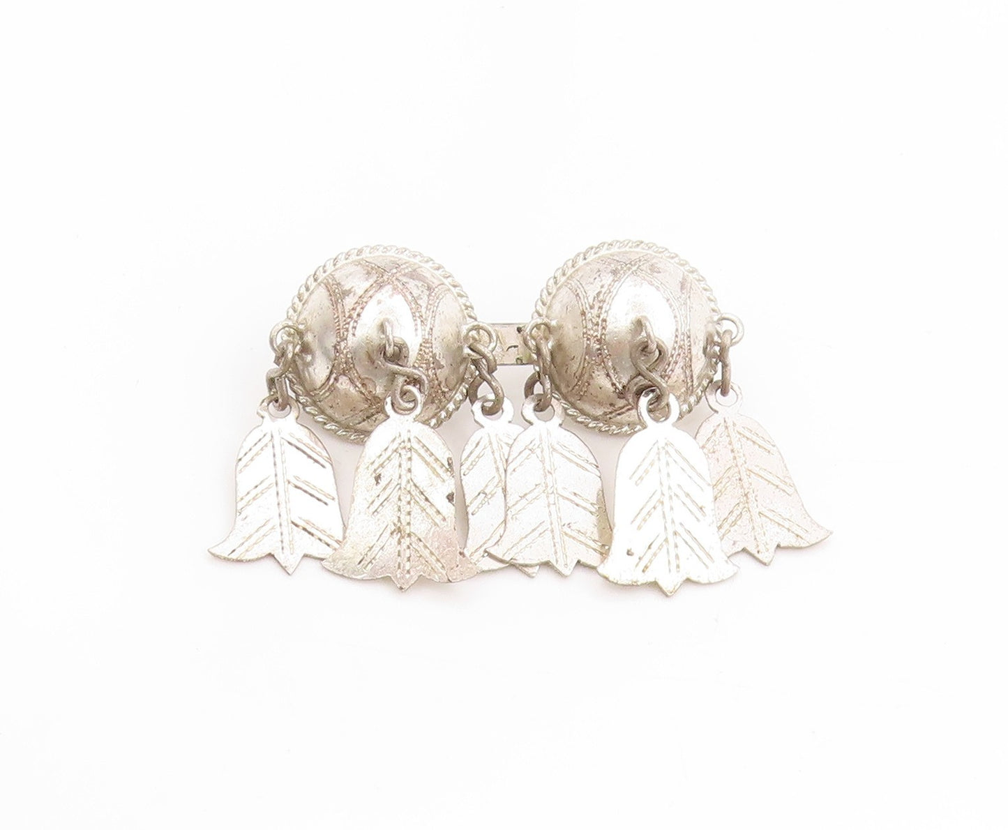 925 Sterling Silver Vintage Brooch Etched Geometric Spheres With Dangles BP11928