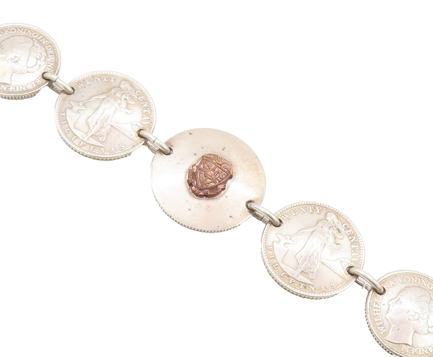 925 Sterling Silver Vintage Bracelet Solid Etched Australian Link Coins  BT10286