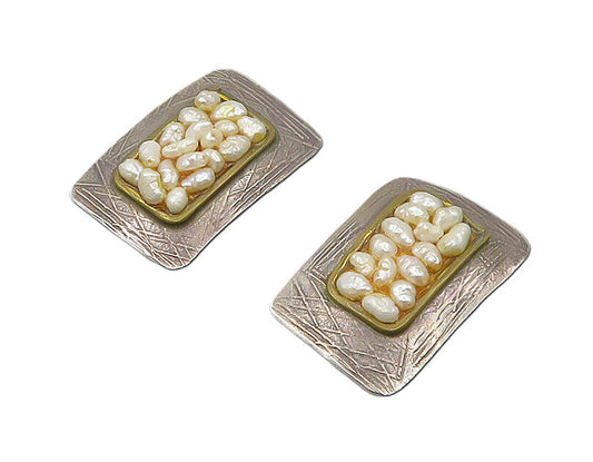 DESIGNER 925 Silver   Vintage Petite Baroque Pearls Non Pierce Earrings EG8994