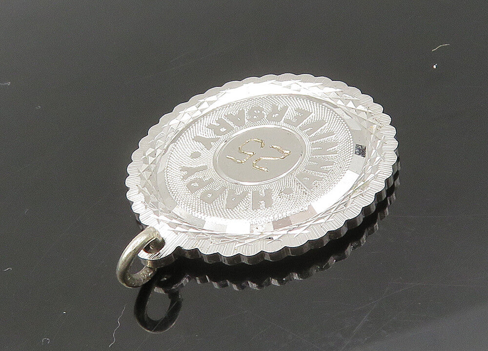 925 Sterling Silver  Vintage Shiny Happy Anniversary Round Pendant  PT18042