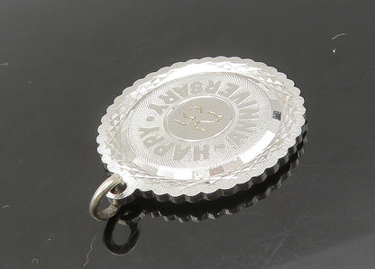 925 Sterling Silver  Vintage Shiny Happy Anniversary Round Pendant  PT18042