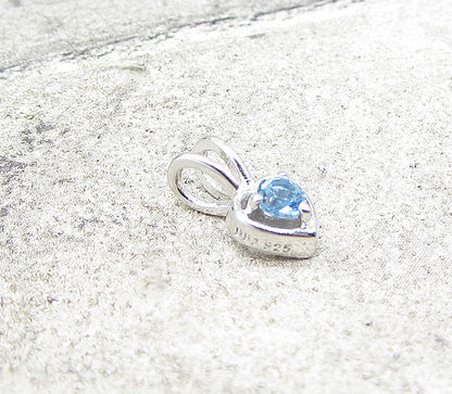 925 Sterling Silver  Blue Topaz Love Heart Slider Pendant  PT1169