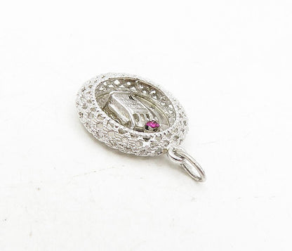 925 Sterling Silver  Vintage Pink Topaz Accent Slot Machine Pendant  PT6750
