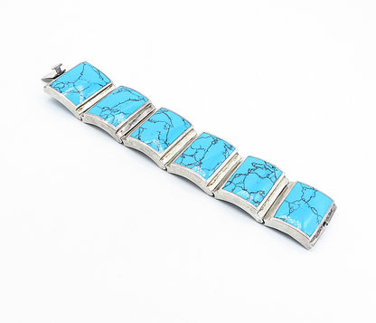 925 Sterling Silver  Vintage Turquoise Square Hinge Chain Bracelet  BT2240