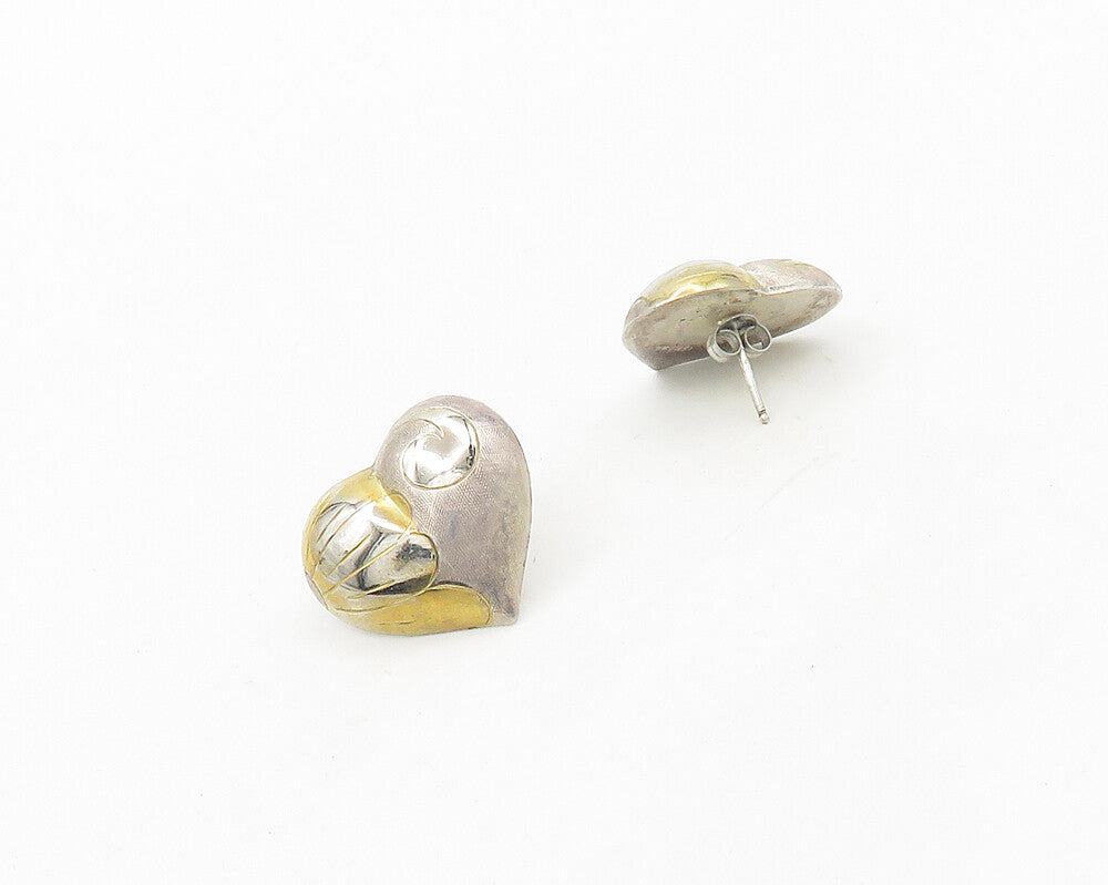 925 Sterling Silver  Vintage Two Tone Floral Love Heart Drop Earrings  EG9160