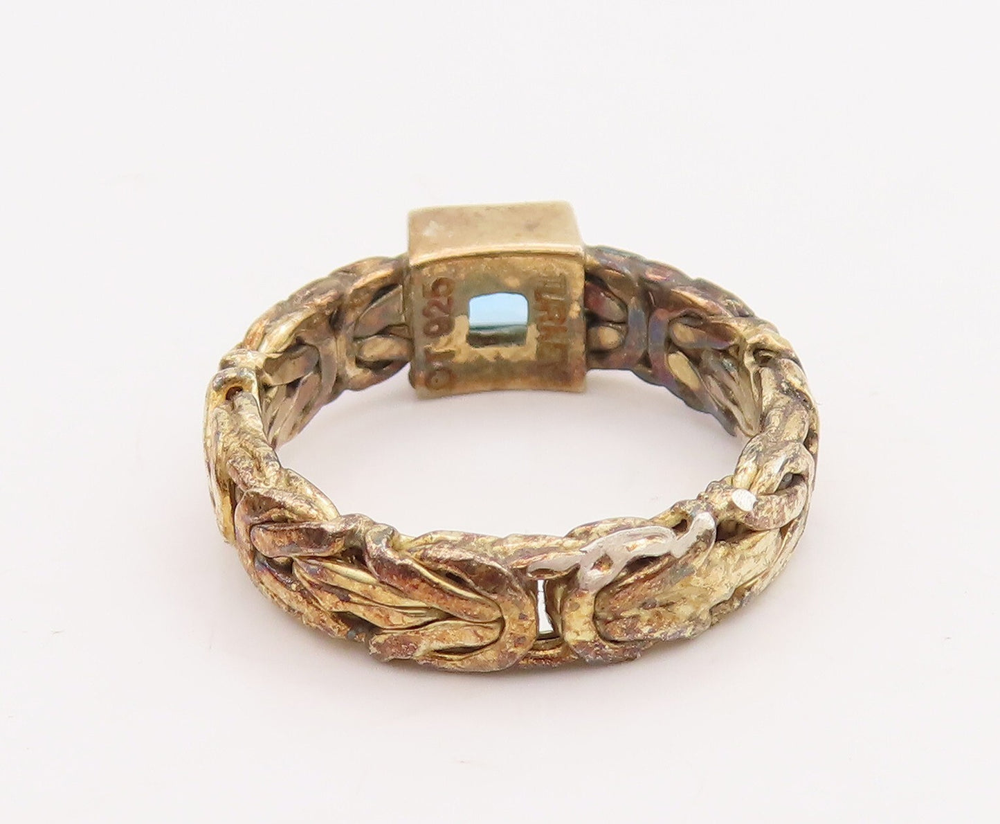 925 Sterling Silver Vintage Ring Intrinsic Breaded Blue Square CZ Sz 6.5 RG28861