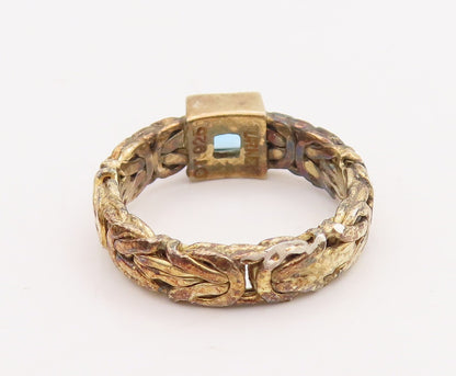 925 Sterling Silver Vintage Ring Intrinsic Breaded Blue Square CZ Sz 6.5 RG28861