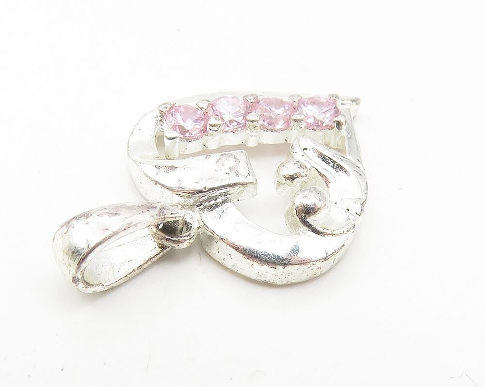 925 Sterling Silver  Petite Pink Topaz Mom & Baby Love Heart Pendant  PT8837