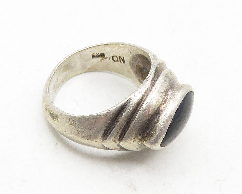 925 Sterling Silver  Vintage Inlaid Black Onyx Dome Cocktail Ring Sz 7  RG9862
