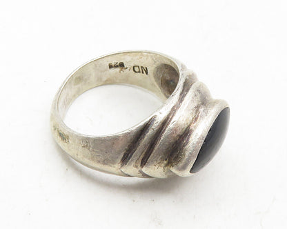 925 Sterling Silver  Vintage Inlaid Black Onyx Dome Cocktail Ring Sz 7  RG9862