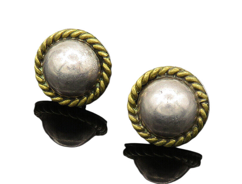 MEXICO 925 Sterling Silver  Vintage Two Tone Twist Dome Stud Earrings  EG10776
