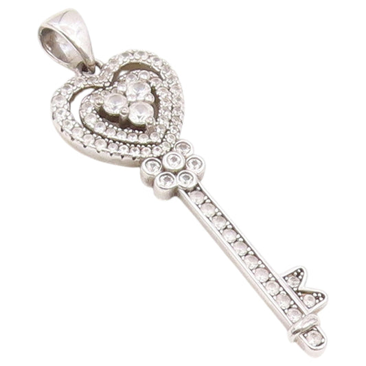925 Sterling Silver Vintage Pendant PAJ CZ Pave Love Heart Key Charm  PT26430