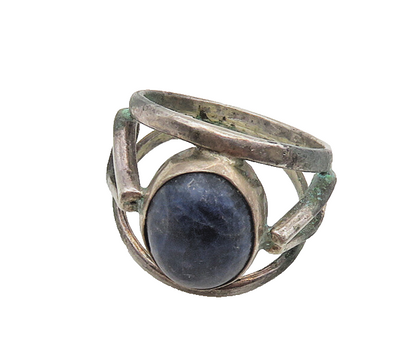 925 Sterling Silver  Vintage Cabochon Cut Sodalite Band Ring Sz 5.5  RG17487