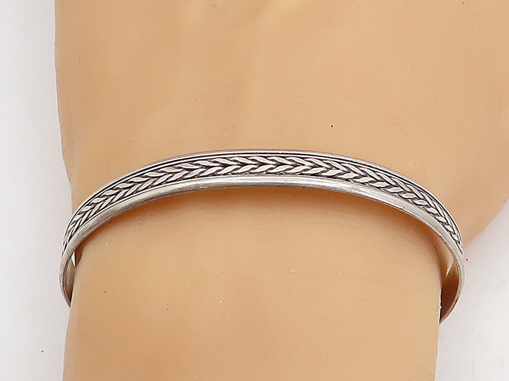 925 Sterling Silver  Vintage Dark Tone Wheat Pattern Cuff Bracelet  BT1664