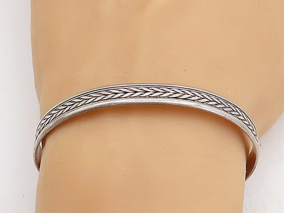 925 Sterling Silver  Vintage Dark Tone Wheat Pattern Cuff Bracelet  BT1664