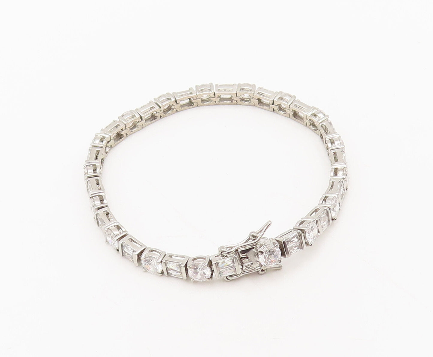 925 Sterling Silver  Vintage Delicate Cubic Zirconia Tennis Bracelet  BT10122
