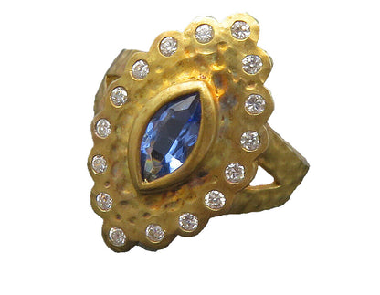 ROSS SIMON 925 Silver  Tanzanite & Topaz Hammered Cocktail Ring Sz 7  RG12523
