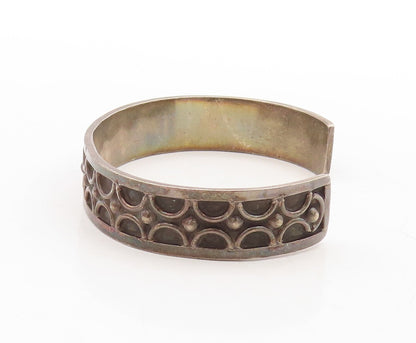 925 Sterling Silver Vintage Bracelet MEXICO Semi Circles Carved Cuff  BT10956