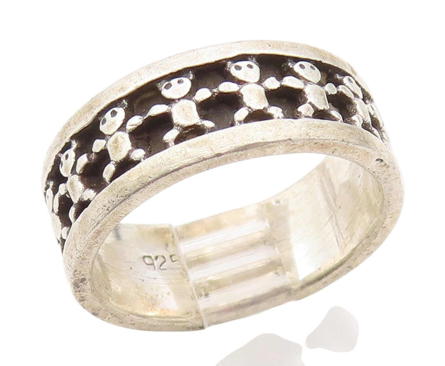 925 Sterling Silver Vintage Ring Carved Teddy Bear Eternity Band  Sz 8  RG34516