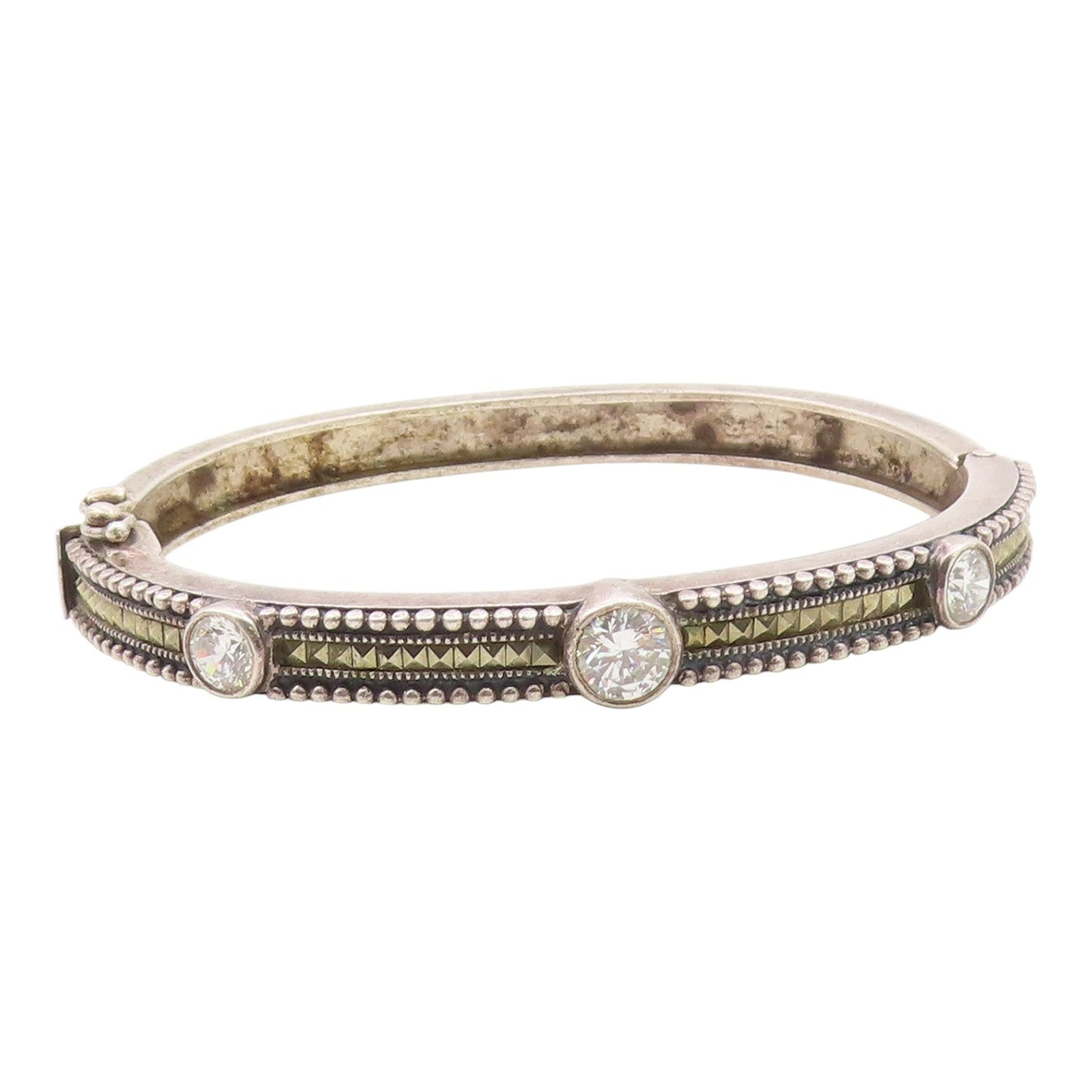 JUDITH JACK 925 Silver  Vintage Two Tone Beaded Cubic Zirconia Bracelet BT9530