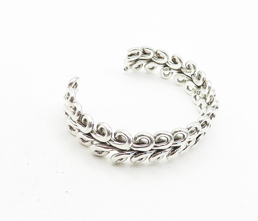MEXICO 925 Sterling Silver  Shiny Polished Swirl Design Cuff Bracelet  BT1701
