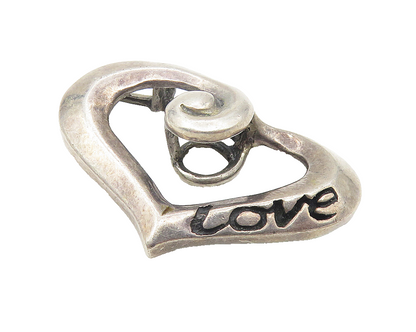 925 Sterling Silver  Vintage Dark Tone Swirl Open Love Heart Pendant  PT9270