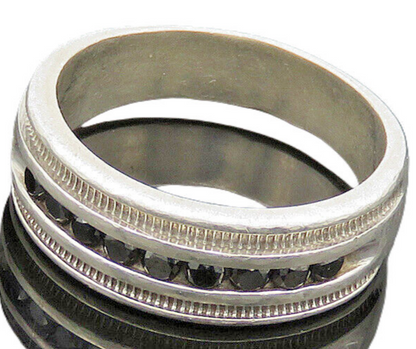 925 Silver  Vintage Genuine Black Diamonds Large Band Ring Sz 12  RG20400