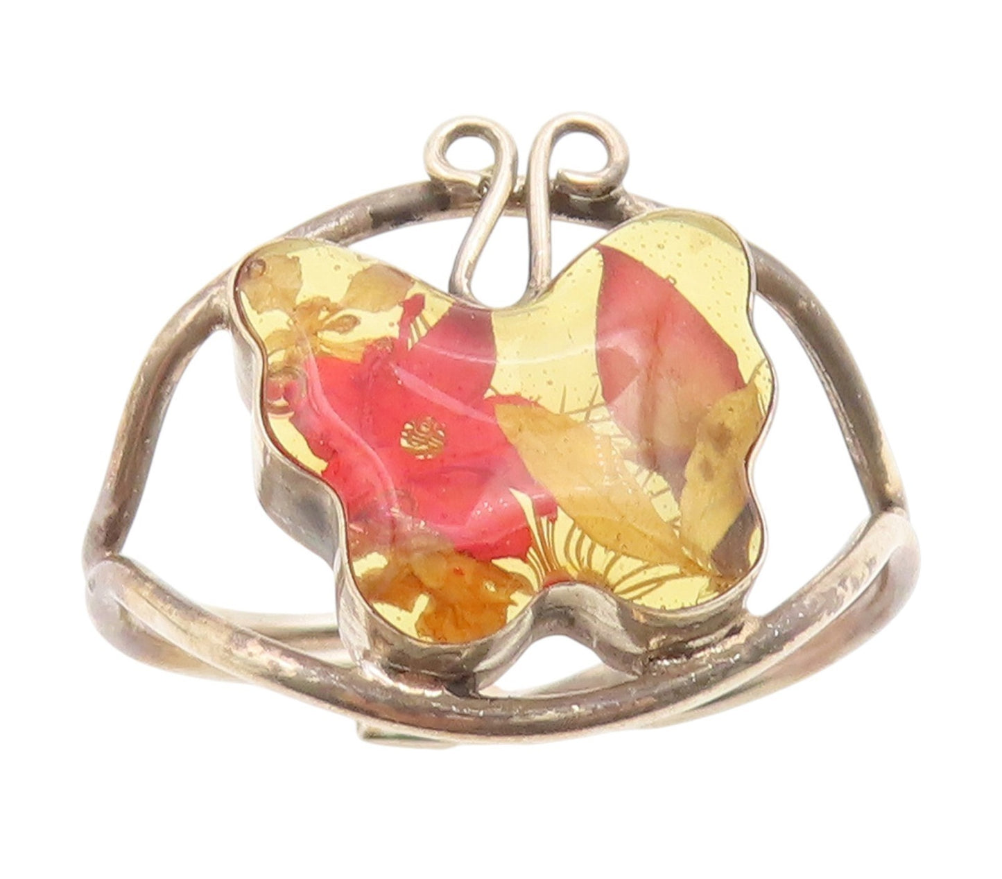 925 Sterling Silver Vintage Ring Pressed Petal Butterfly Band  Sz 12  RG34907