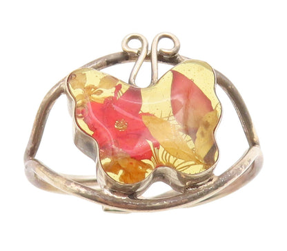 925 Sterling Silver Vintage Ring Pressed Petal Butterfly Band  Sz 12  RG34907