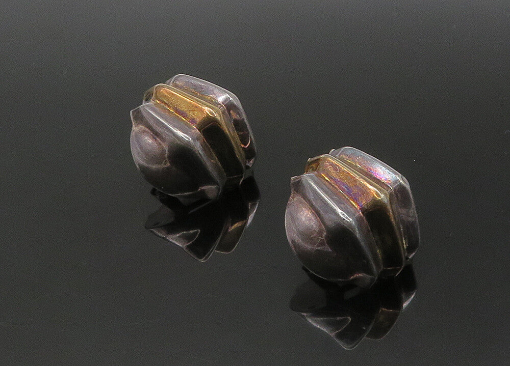 925 Sterling Silver  Vintage Dark Tone Hollow Non Pierce Earrings  EG10821